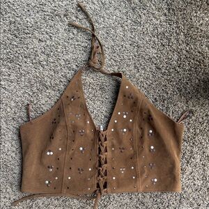 Urban Outfitters Brown Suede Crop Top with Sequins